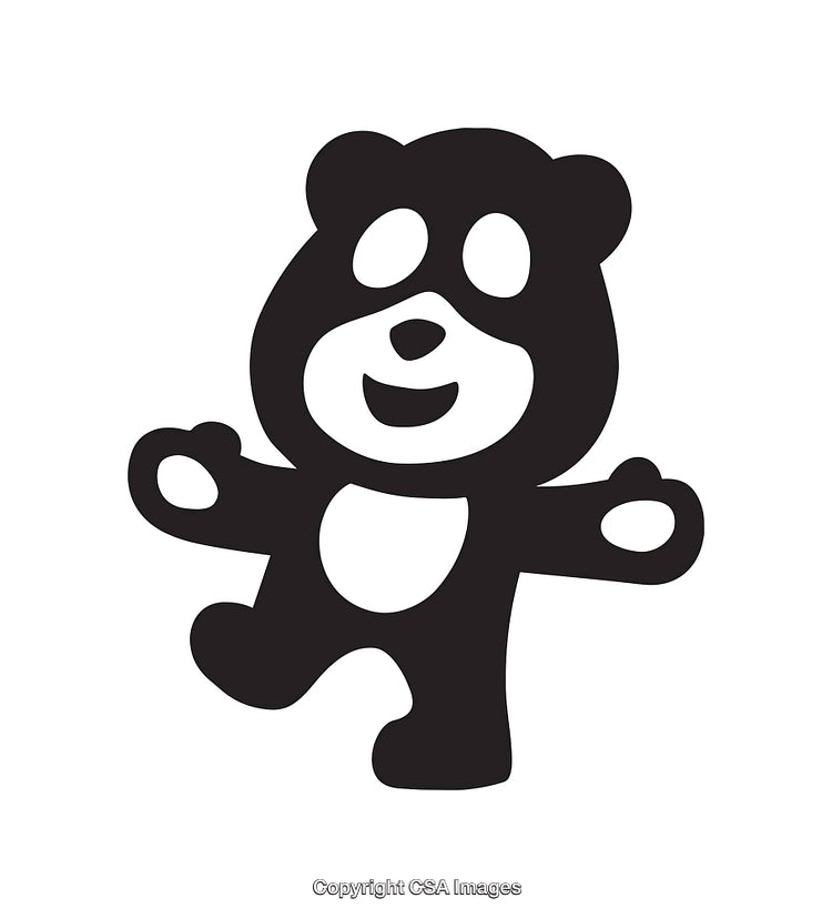 Happy Cartoon Bear Icon in Black and White With Open Arms