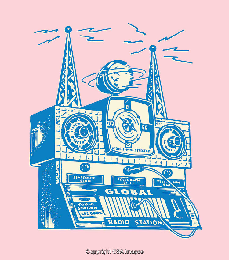 Colorful Line Art of a Retro Inspired Radio Illustration on Pink Background