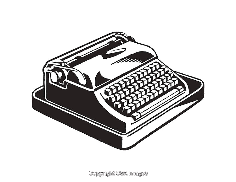 Retro Black and White Illustration of a Vintage Typewriter