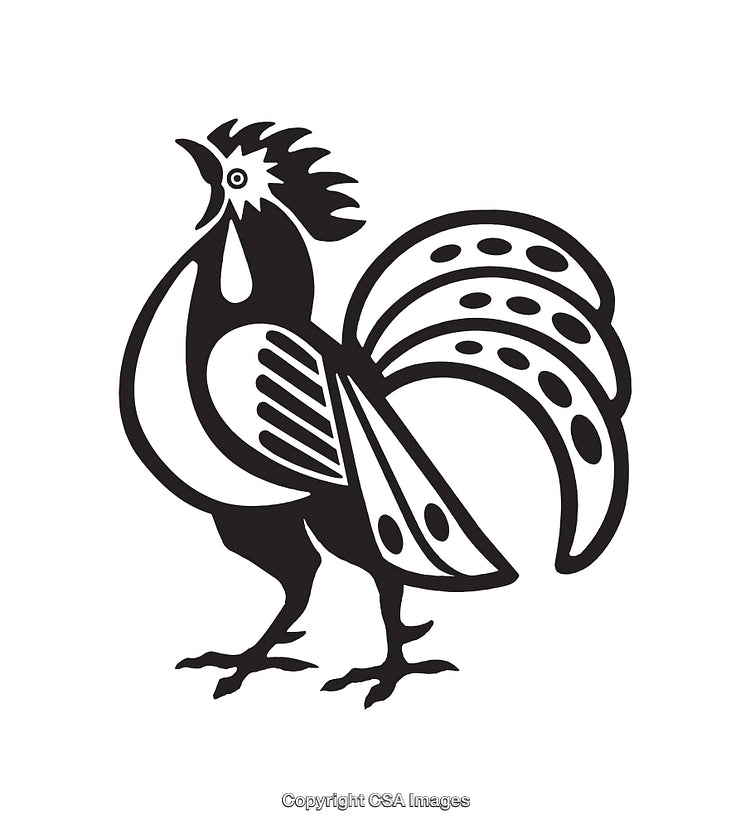 Black and White Line Art Illustration of a Rooster