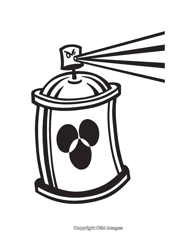 Black and White Line Art Illustration of a Spray Can Spraying