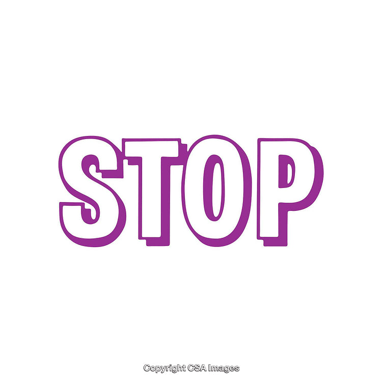 Bold Purple STOP Text Against a White Background