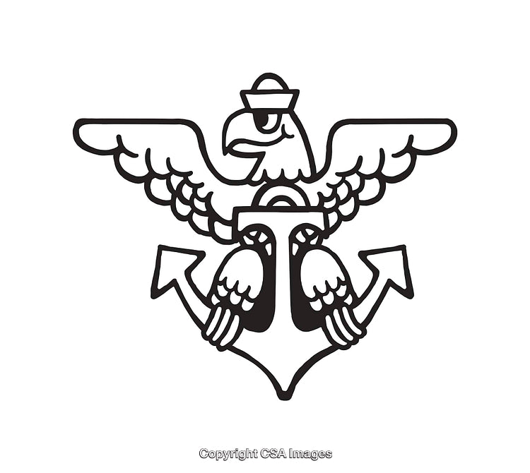 Black and White Line Art of an Eagle with Anchor Emblem