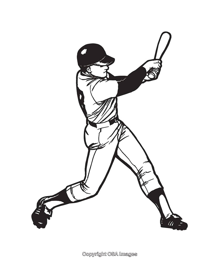 Baseball Player Swinging Bat in Black and White Line Illustration