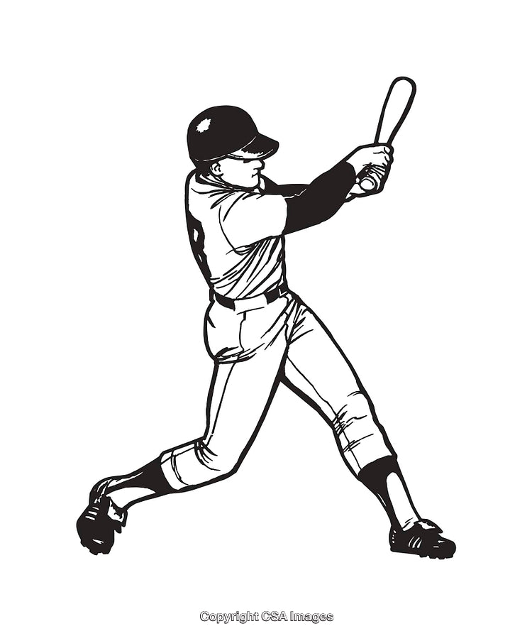 Baseball Player Swinging Bat in Black and White Line Illustration