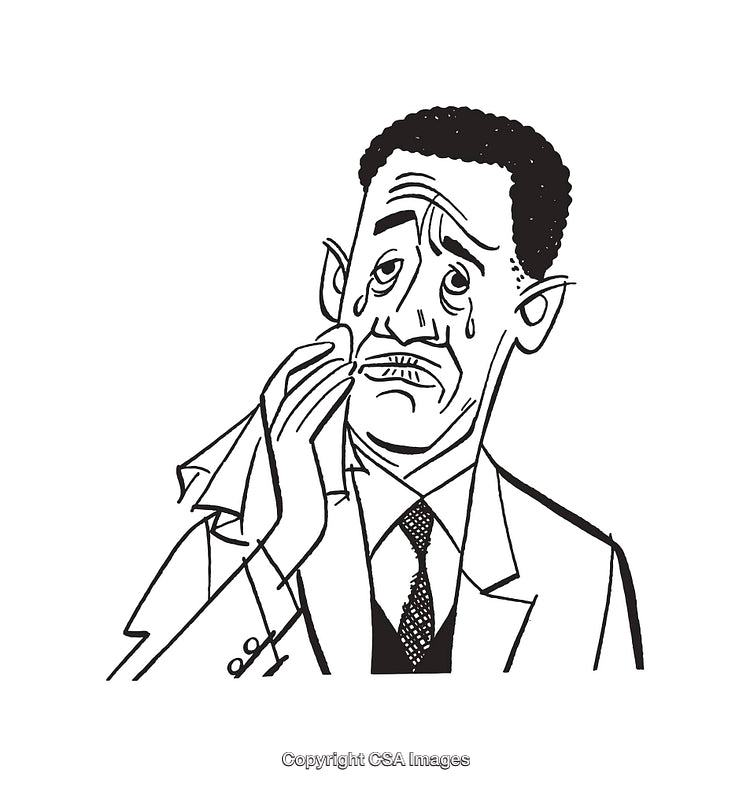 Black and White Line Art of an Emotional Man Crying