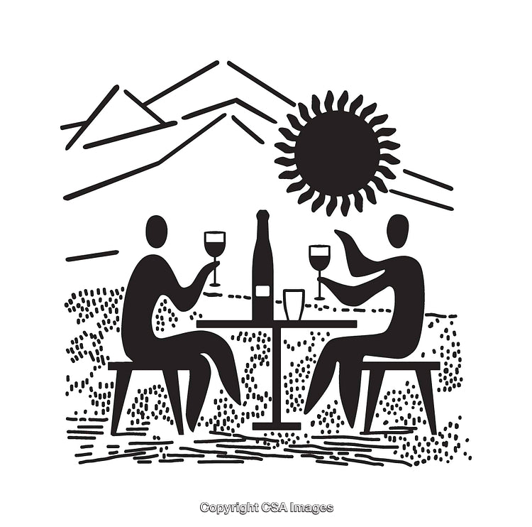 Black and White Line Art of a Social Outdoor Gathering