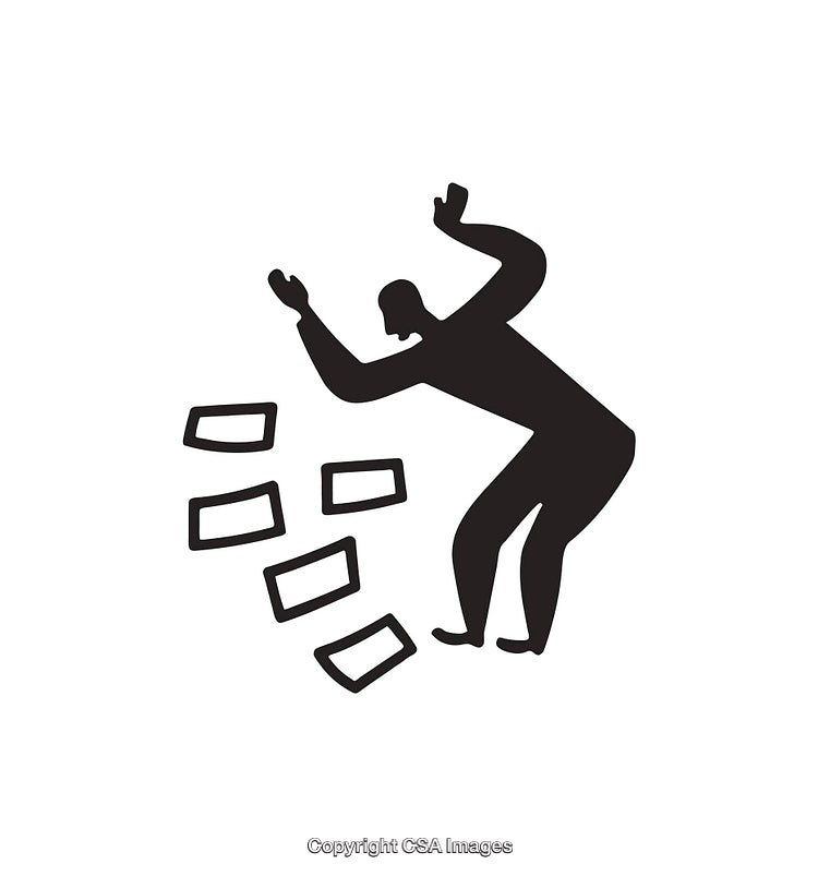 Silhouette Illustration Depicting Dynamic Movement with Scattered Rectangular Shapes
