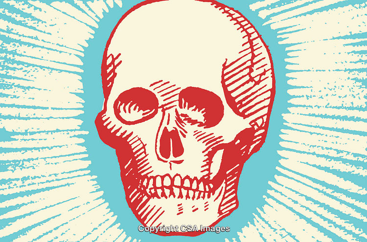 Colorful Skull Illustration in Retro Line Art Style