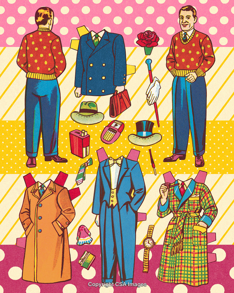 Colorful Retro Paper Dolls with Various Outfits and Accessories