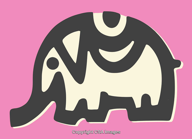 Stylized Black and Cream Elephant on Bright Pink Background
