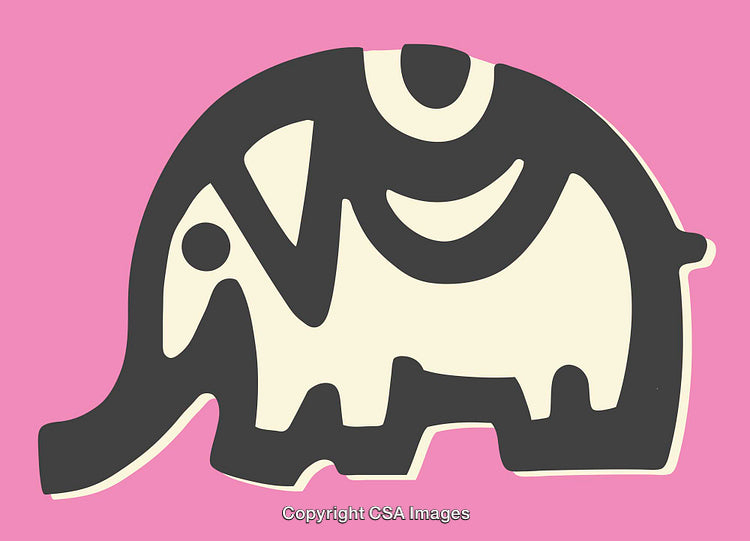 Stylized Black and Cream Elephant on Bright Pink Background
