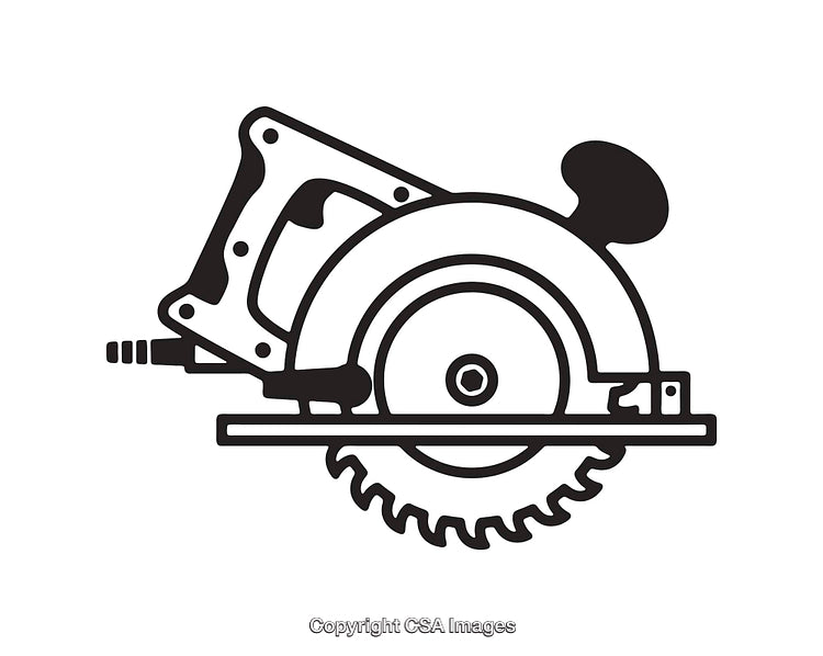 Black and White Line Art Illustration of a Circular Saw Tool