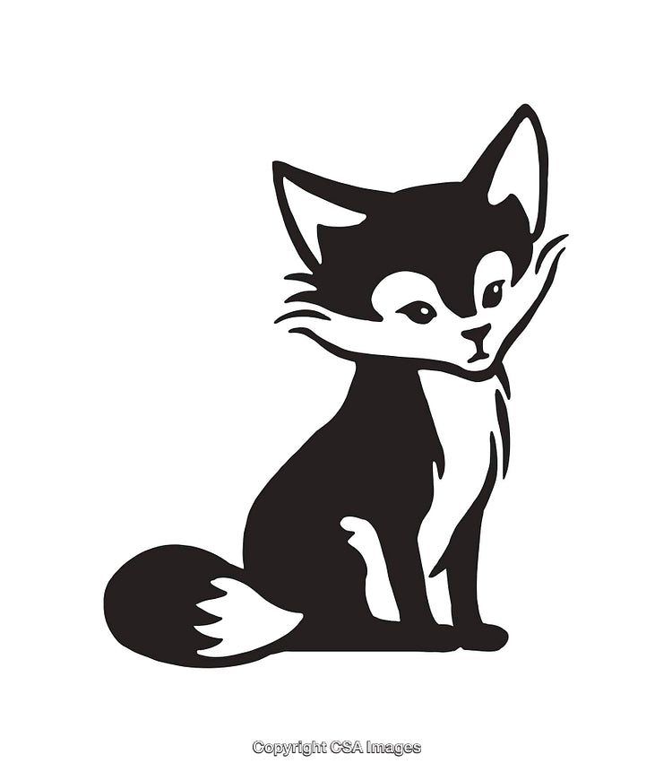 Stylized Black and White Fox Line Art Illustration in Minimalist Design