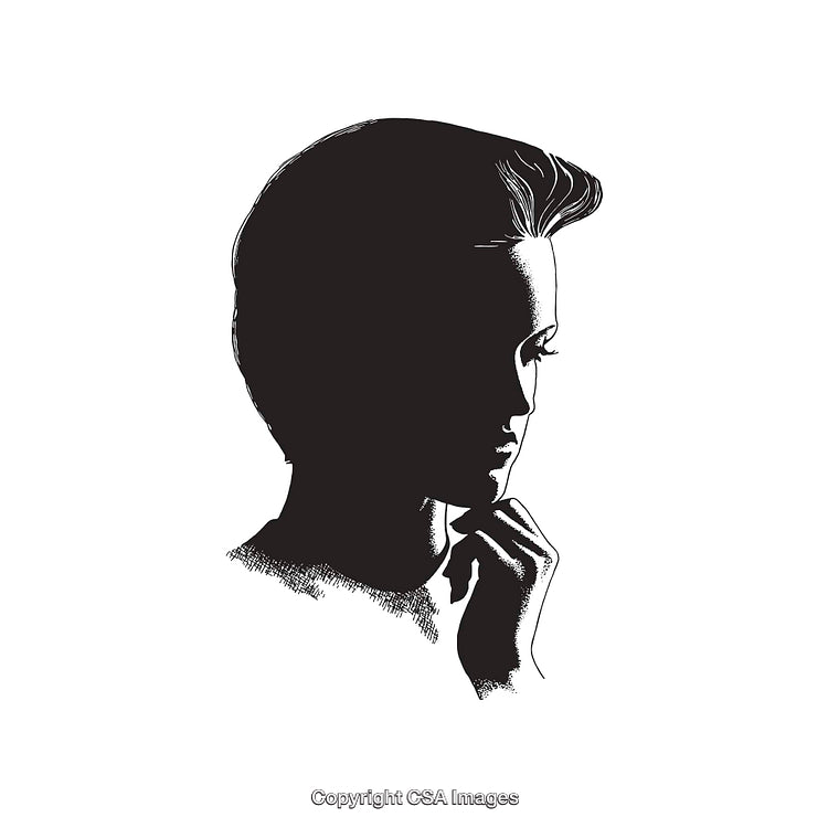 Elegant Black and White Line Art Portrait of a Female Silhouette