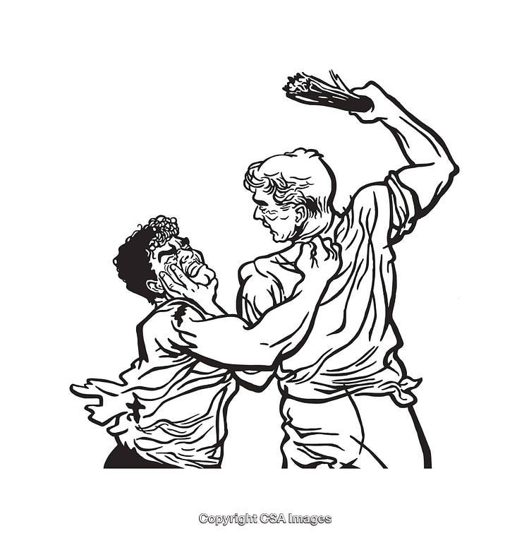 Black and White Line Art of a Dramatic Conflict Scene