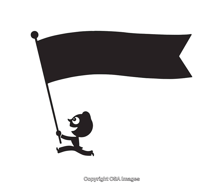 Black and White Illustration of a Person Holding a Large Flag