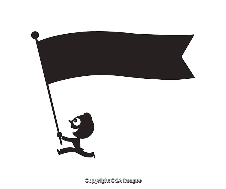 Black and White Illustration of a Person Holding a Large Flag
