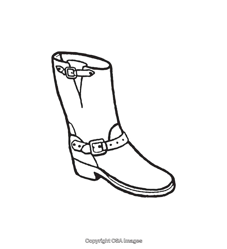 Monochrome Line Art Illustration of a Leather Boot With Buckles