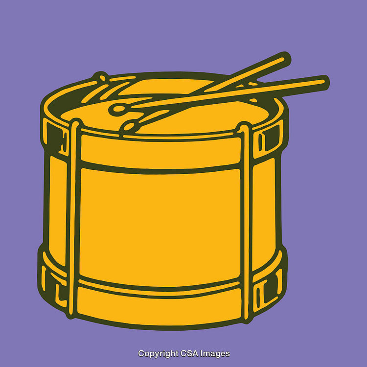 Yellow Drum and Sticks Illustration on Purple Background