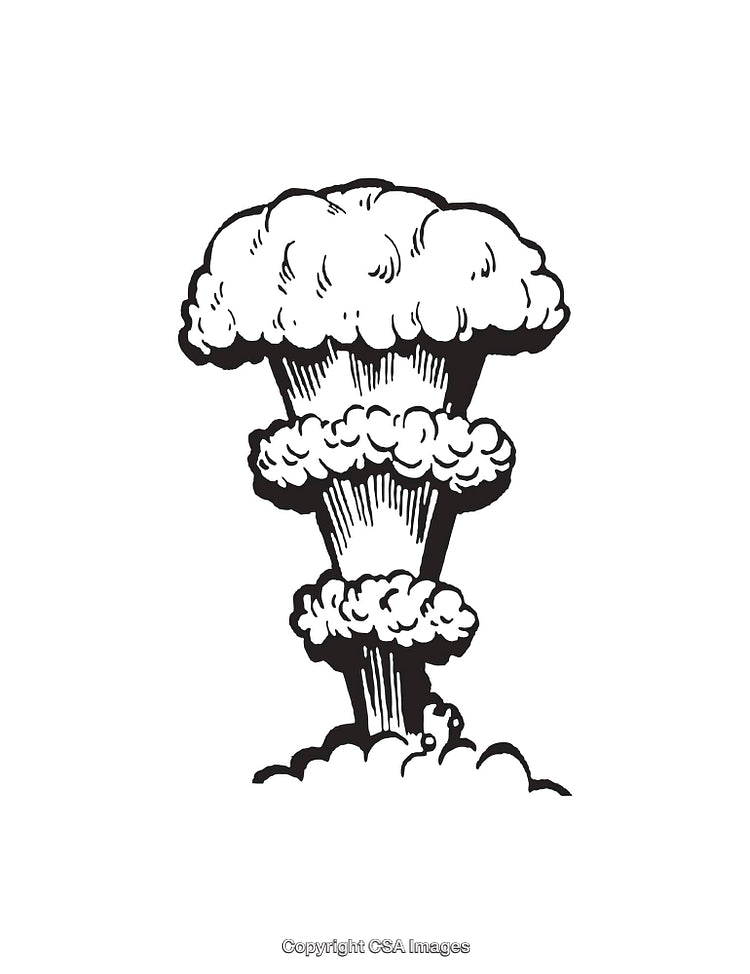Black and White Illustration of a Mushroom Cloud Explosion Concept