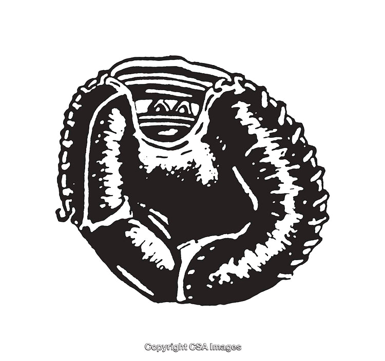 Vintage Black and White Baseball Mitt Line Art Illustration
