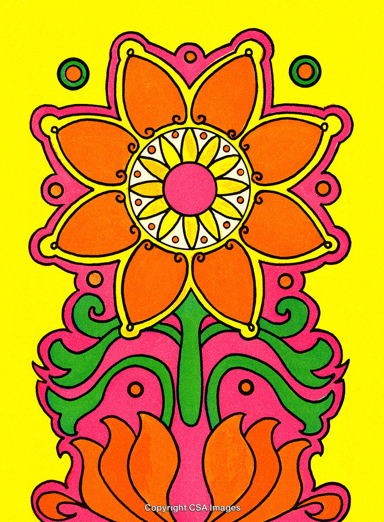 Vibrant Floral Mandala Artwork With Orange Petals and Yellow Background