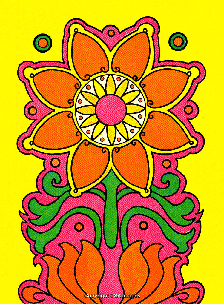 Vibrant Floral Mandala Artwork With Orange Petals and Yellow Background