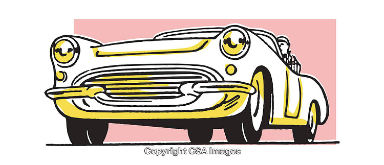 Retro Style Illustration of a Vintage Convertible Car with Dynamic Perspective