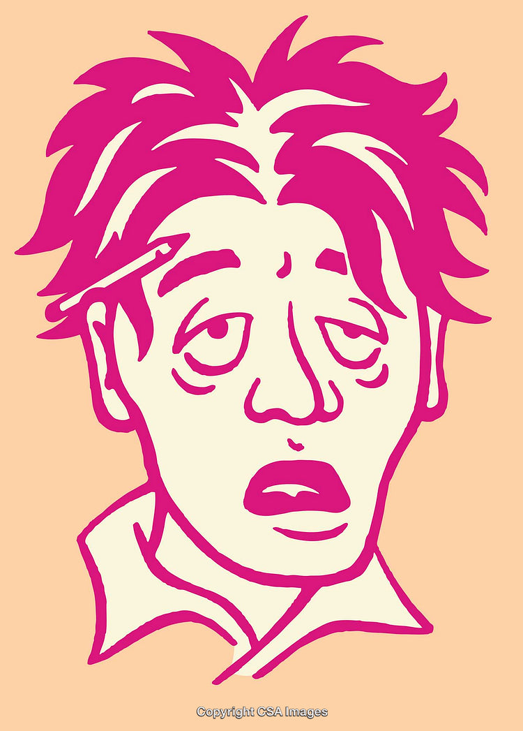 Expressive Pink and Beige Line Art Illustration of a Tired Character