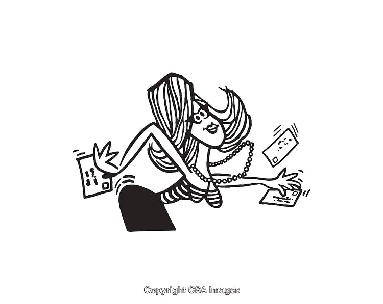Playful Cartoon Drawing of a Lively Stylish Woman in Action