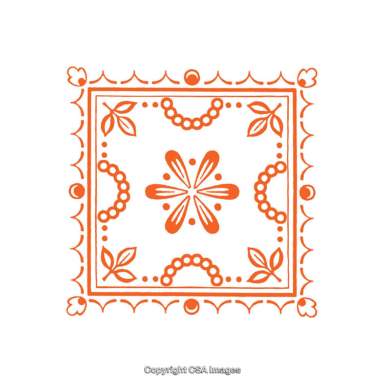 Floral Orange Tile Design with Geometric Symmetry and Patterns