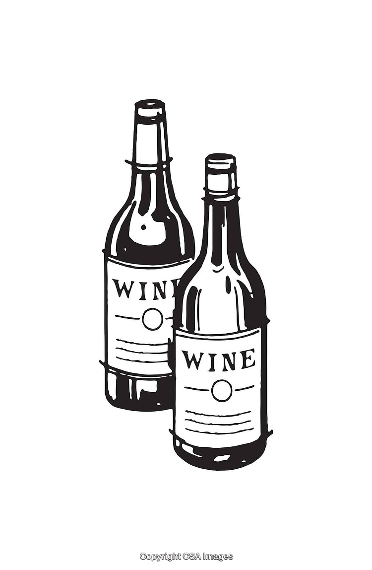 Elegant Black and White Line Art Illustrations of Wine Bottles