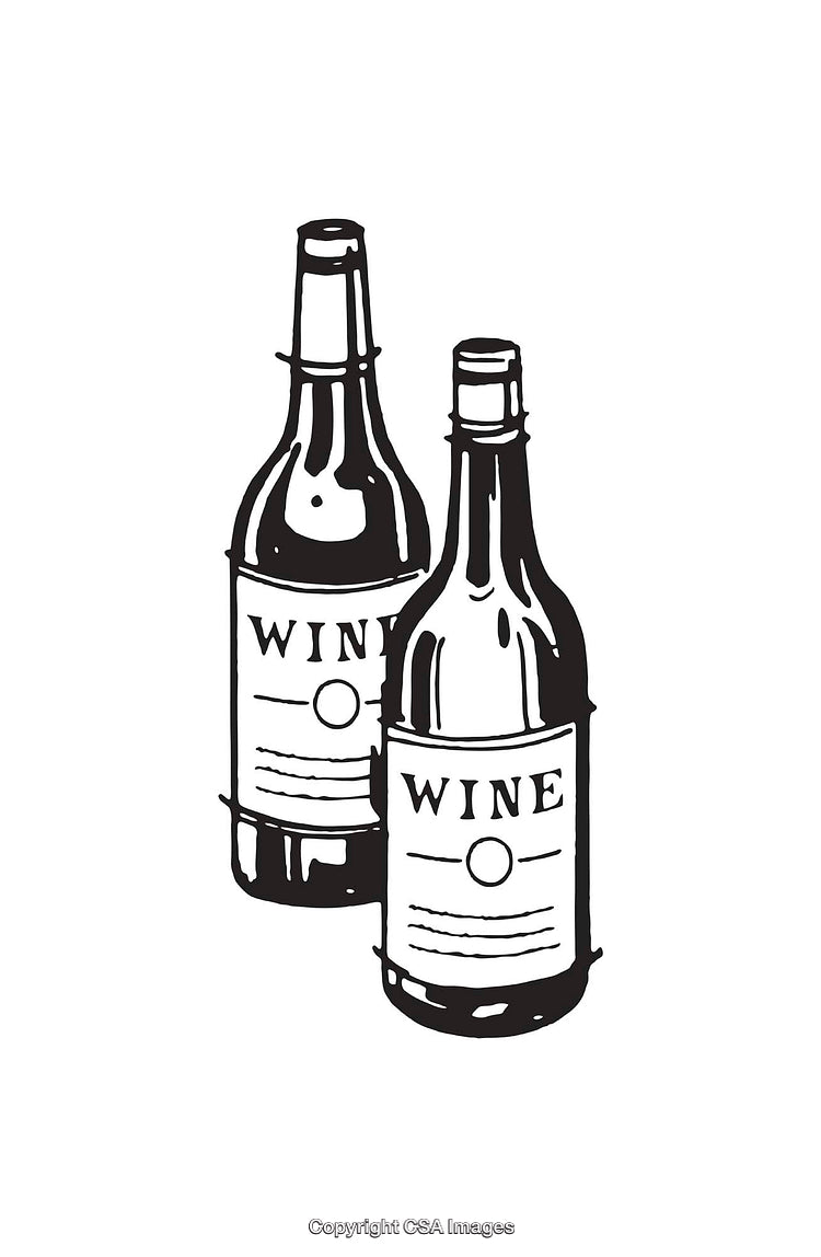 Elegant Black and White Line Art Illustrations of Wine Bottles