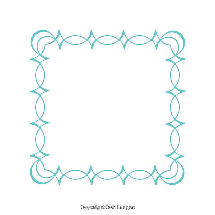Geometric Turquoise Border Design with Symmetrical Patterns on White Background