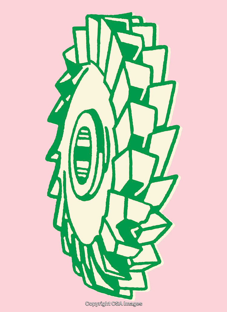 Green Line Art Wheel Design with Geometric Shapes on Pink Background