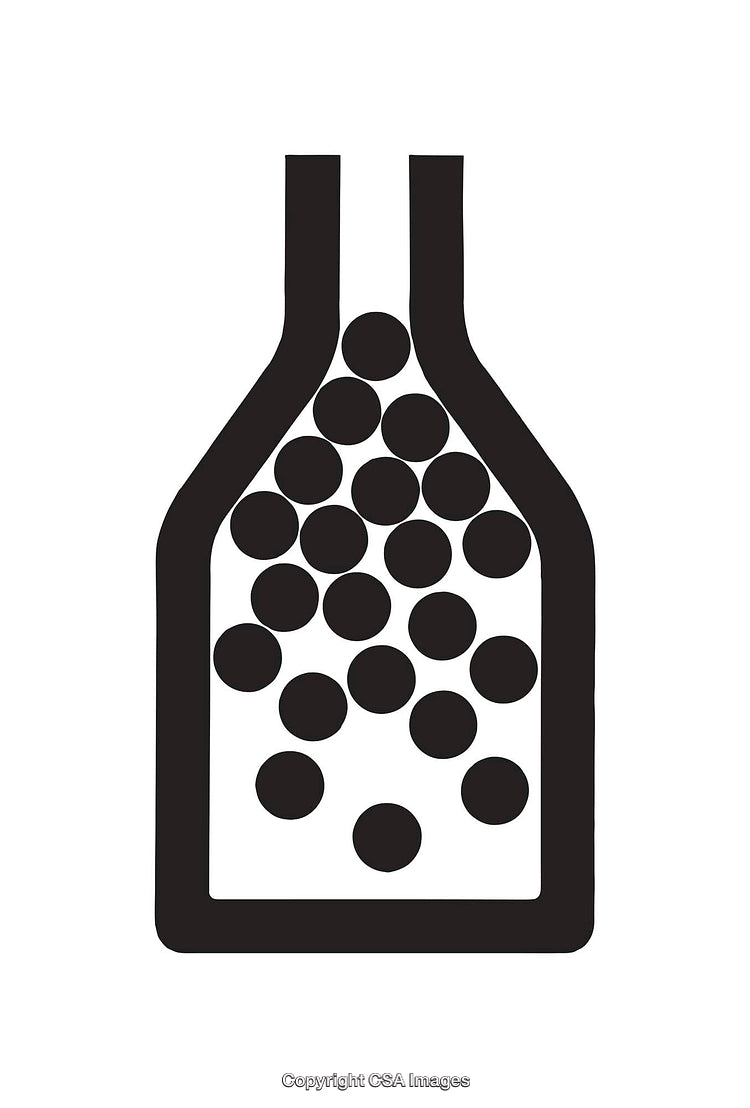 Black and White Icon Depicting a Bottle with Spheres Inside