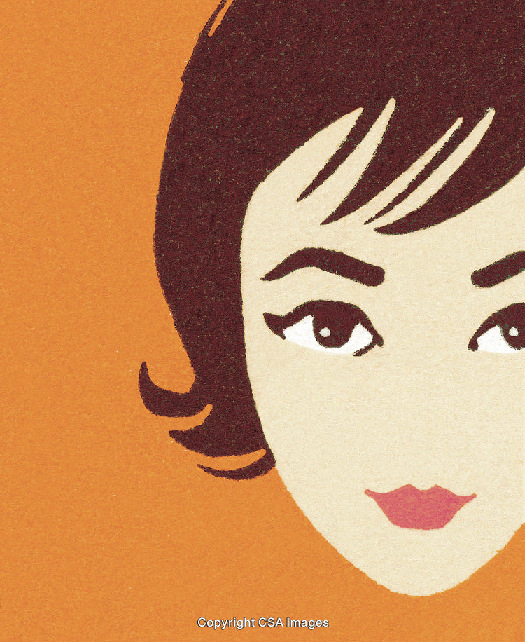 Stylized Portrait of a Woman with Artistic Design on Orange Background