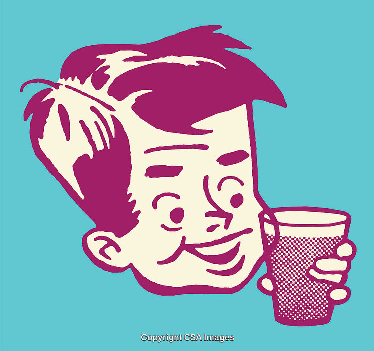 Retro Pop Art Illustration of Smiling Boy Holding a Beverage Glass