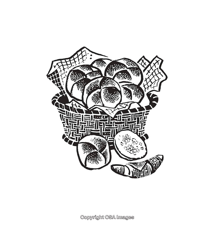 Black and White Line Art of Bread Basket Illustration