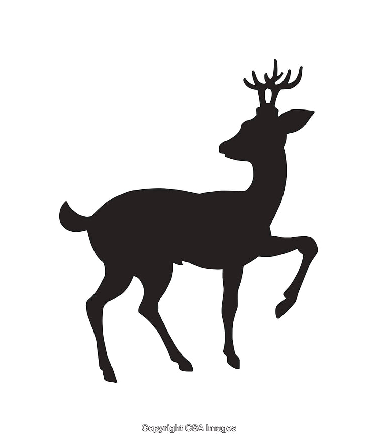 Black and White Silhouette of a Deer with Antlers in Profile View