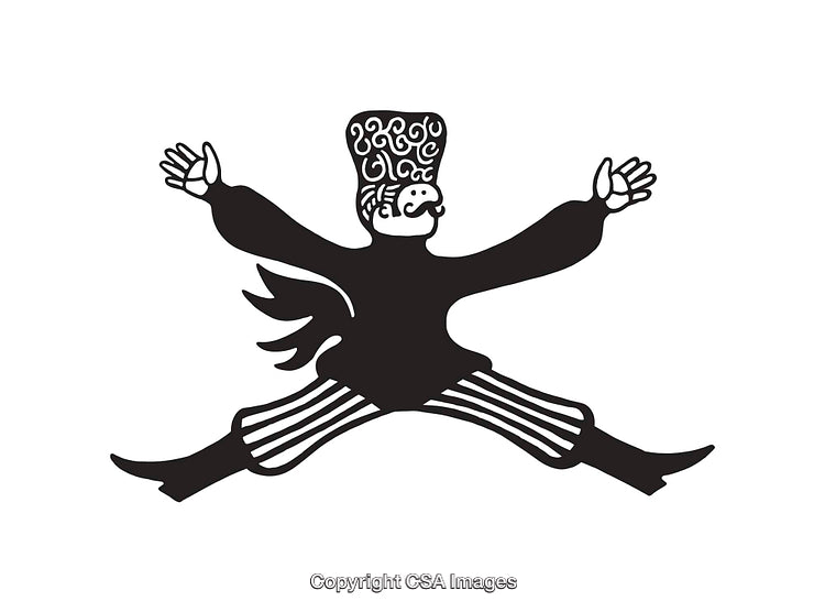 Traditional Folk Dance Pose Illustration in Stylized Line Art Design