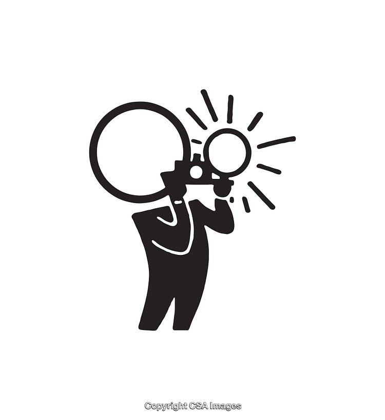 Abstract Black and White Illustration of a Photographer with Flash
