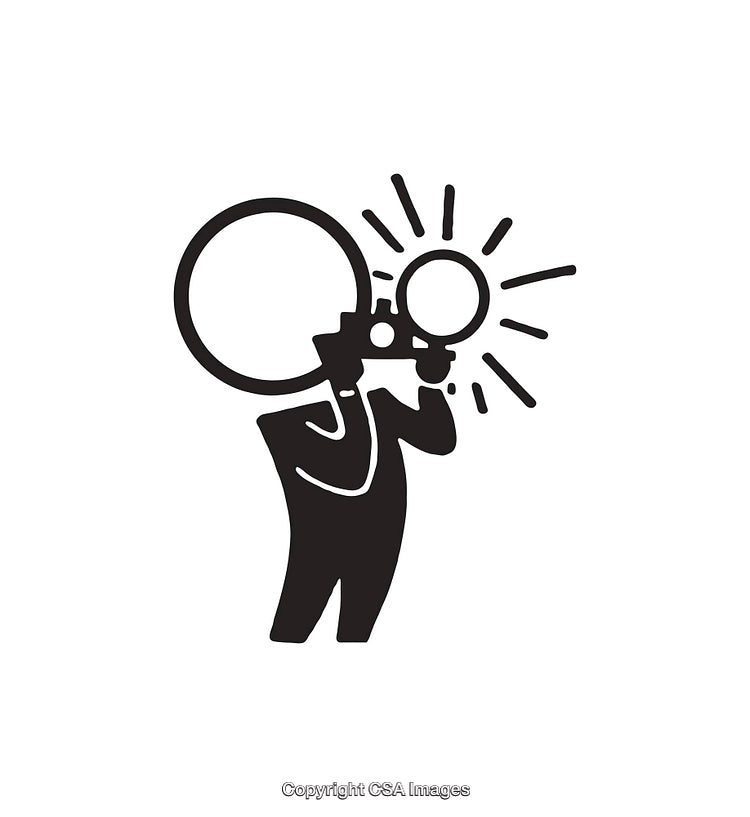Abstract Black and White Illustration of a Photographer with Flash