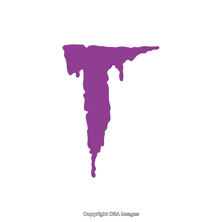 Purple Dripping Letter T on White Background in Artistic Style