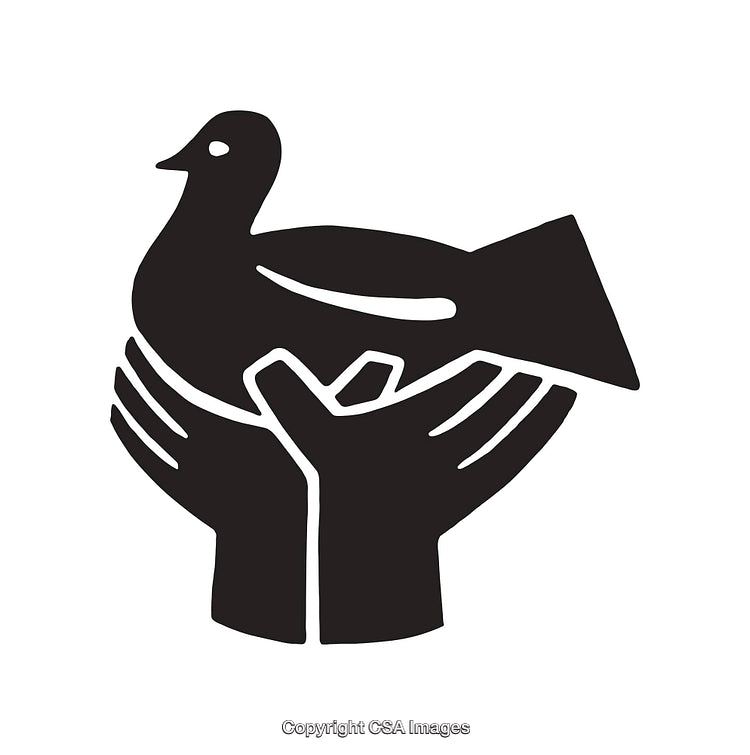 Hands Holding a Dove, Representing Peace and Protection, Black and White Icon