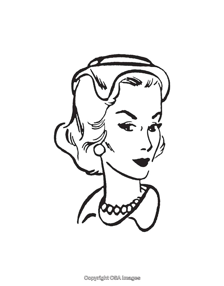Vintage Black and White Illustration of Elegant Woman in Retro Style