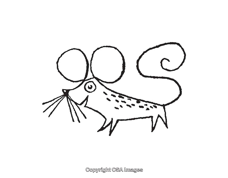 Simple Black and White Line Drawing of a Cartoon Mouse