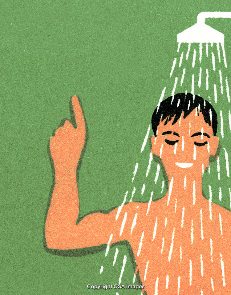 Illustration of a Person Enjoying a Shower with a Relaxed Expression