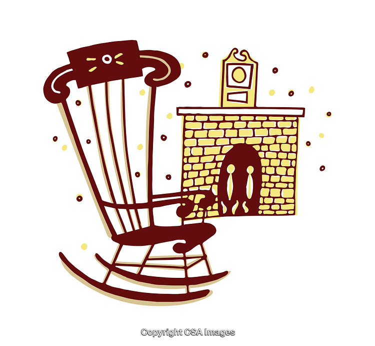 Illustrated Rocking Chair by Fireplace in Cozy Classic Style